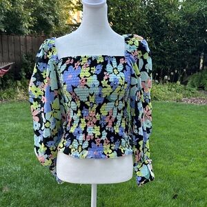 Free People Multicolor Floral Smocked Blouse